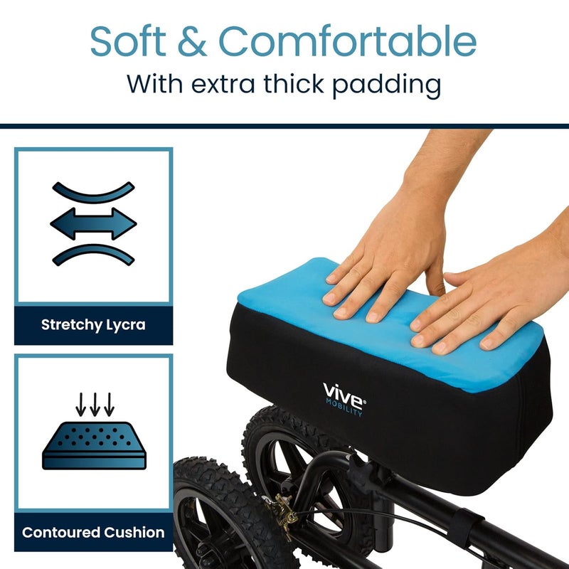 Vive Mobility Knee Walker Padded Gel Cover - Premium Comfort Gel Cushion, Accessory for Knee Scooters, Padded Accessories, Leg Cart Roller Improves Comfort During Injury, Fits Most Knee Trollys (Blue) - Image 4